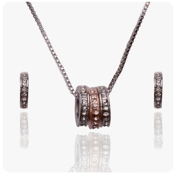 Sterling Silver Plated Crystal Necklace Pendant Earrings Jewelry Set Charm - Picture 2 of 4